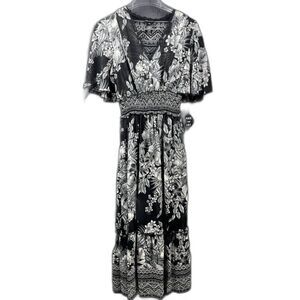 Kate & Lily Floral Print Ruched Waist Bohemian Cowgirl Tiered Dress SZ 4:NWT